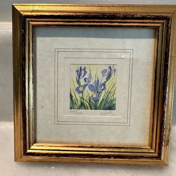 Kathleen Freeth Signed Framed Iris Watercolor Painting 520/850 - Picture 1 of 8